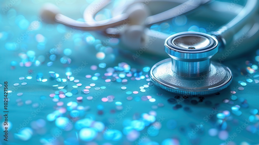 Stethoscope on Glittery Background in Medical Concept