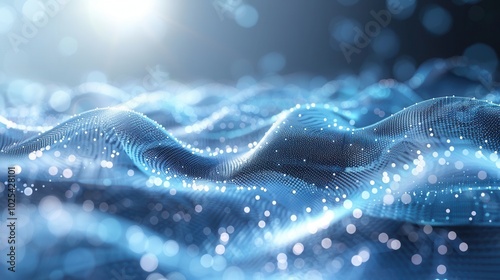 Digital Wave with Particles in Blue Light
