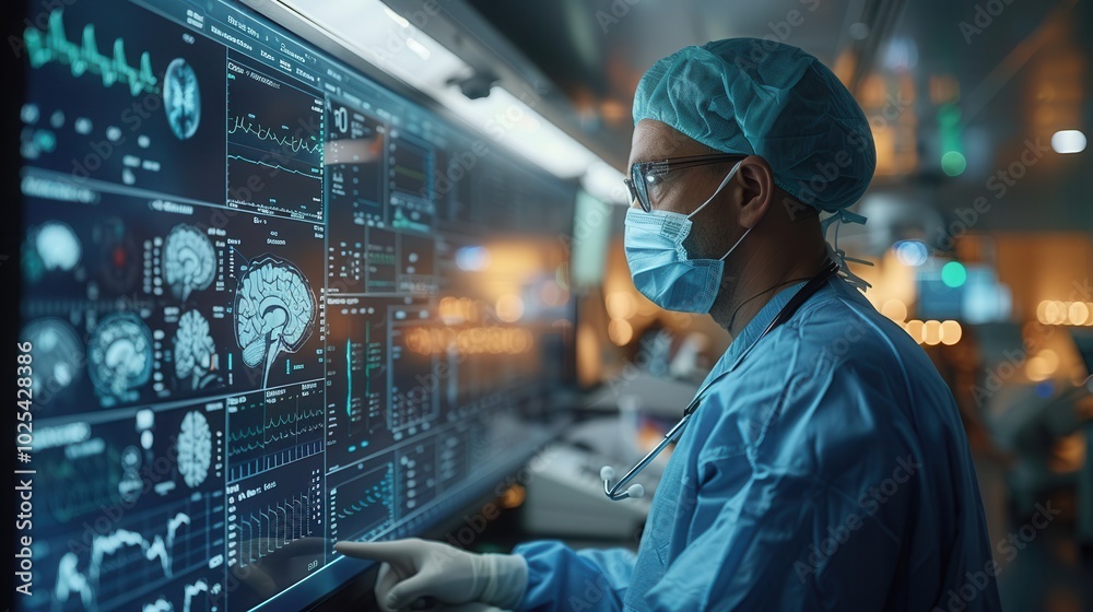 Medical Professional Analyzing Brain Scan in Laboratory Medical Professional Analyzing Brain Scan in Laboratory