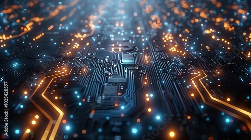 Abstract Circuit Board with Glowing Lights