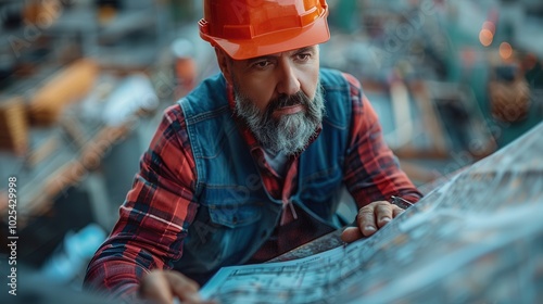 Dedicated Construction Worker Examining Project Plans photo