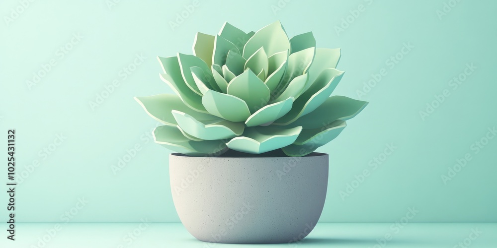 Succulent Plant in a Concrete Pot against a Soft Blue Grey Surface, Succulent Plant in Concrete Pot on Soft Blue Grey Background