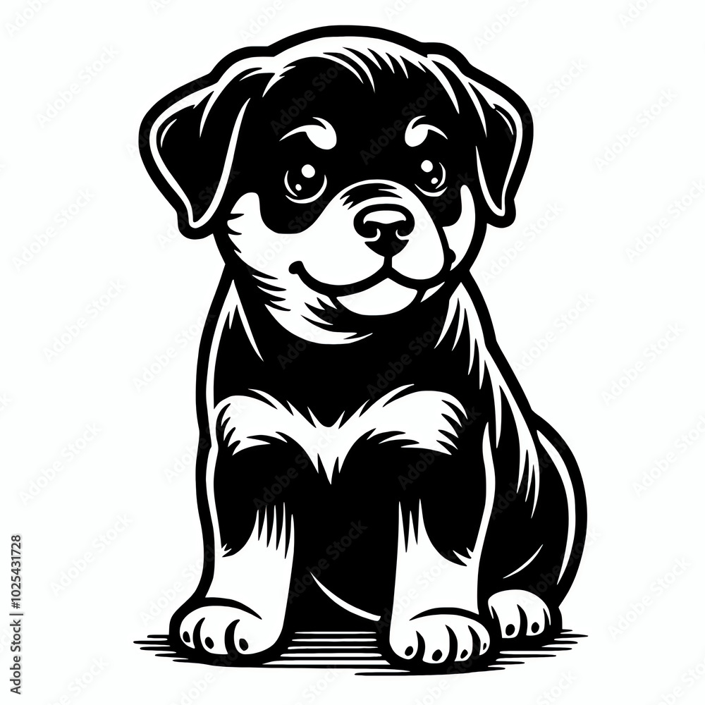 Rottweiler puppy vector silhouette illustration, dog breed clip art element Rottweiler puppy vector silhouette illustration, dog breed clip art element