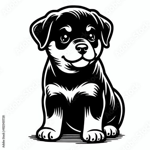 Rottweiler puppy vector silhouette illustration, dog breed clip art element