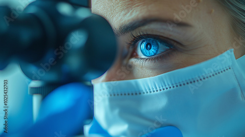 A doctor performing an eye exam, highlighting the importance of regular checkups and eye screenings, with copy space, World Sight Day photo