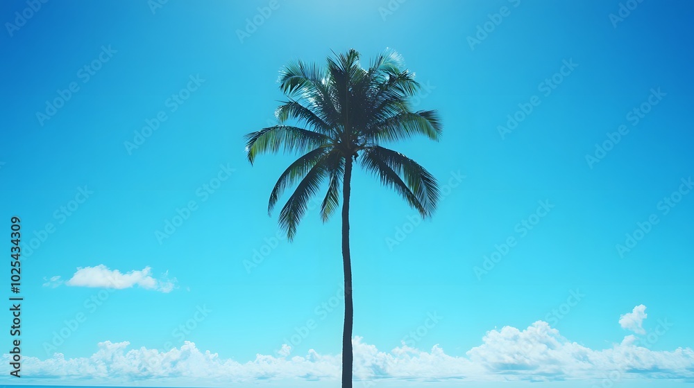 Obraz premium Palm Tree Silhouette Against a Blue Sky with Clouds