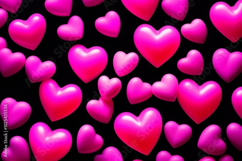 Glowing neon hearts in vibrant pink colour