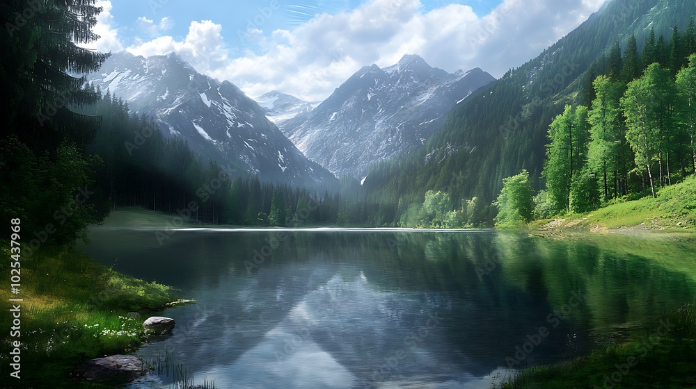 Serene Mountain Lake Landscape