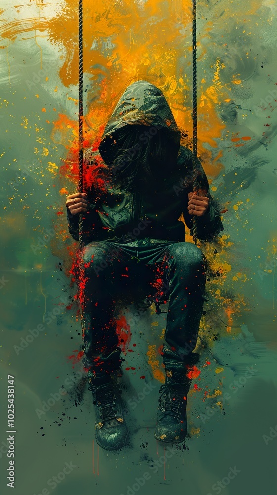 Abstract Art: A Hooded Figure on a Swing Abstract Art: A Hooded Figure on a Swing