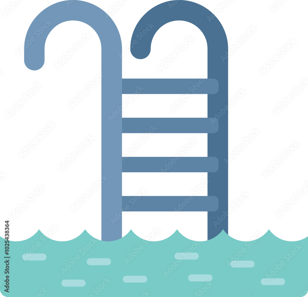 Minimalist illustration featuring a swimming pool ladder partially submerged in blue water