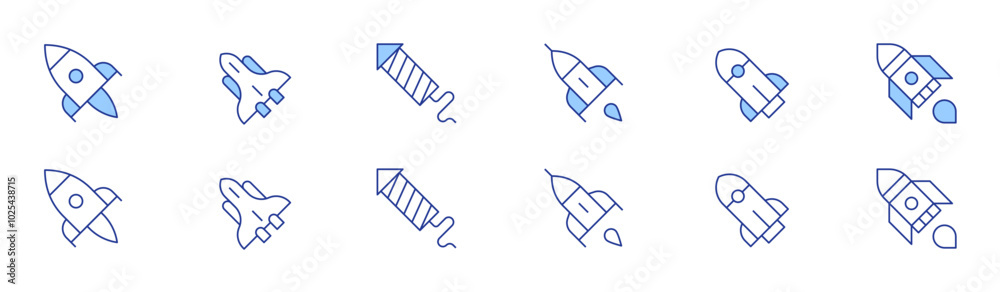 Rocket icon set in two styles, Duotone and Thin Line style. Editable stroke. startup, spaceship, fireworks, rocket, space rocket Rocket icon set in two styles, Duotone and Thin Line style. Editable stroke. startup, spaceship, fireworks, rocket, space rocket