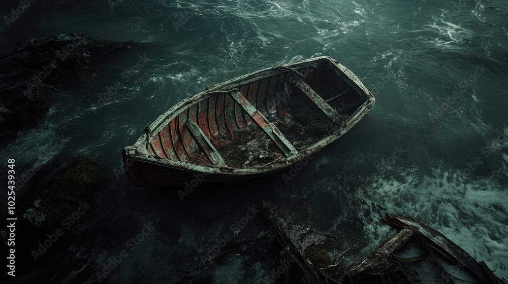 Abandoned Boat in Dark Waters Abandoned Boat in Dark Waters