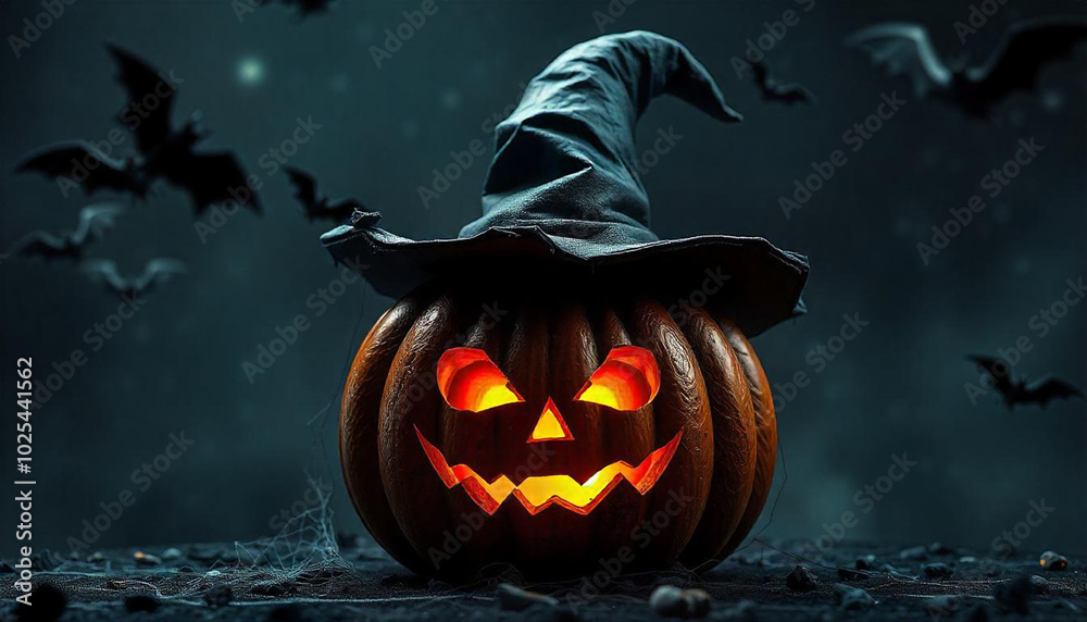 Fototapeta premium halloween pumpkin with bats and pumpkin