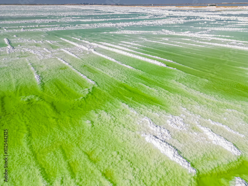 Background aerial drone picture of Qarhan lake in Golmud, Qinghai, China photo