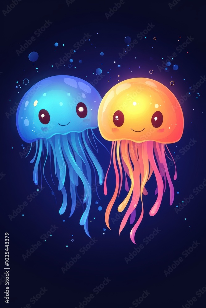 Cute cartoon character of jellyfish Cute cartoon character of jellyfish
