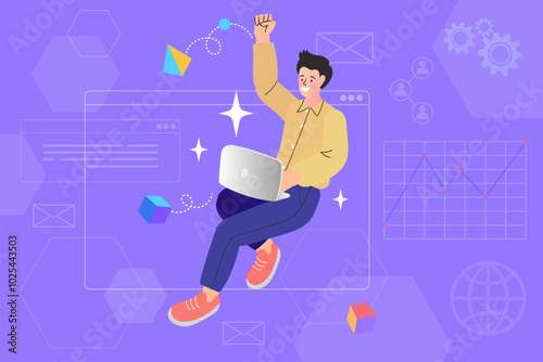 online educational. Home education, remote university graduation. e-learning and podcast. Vector flat.