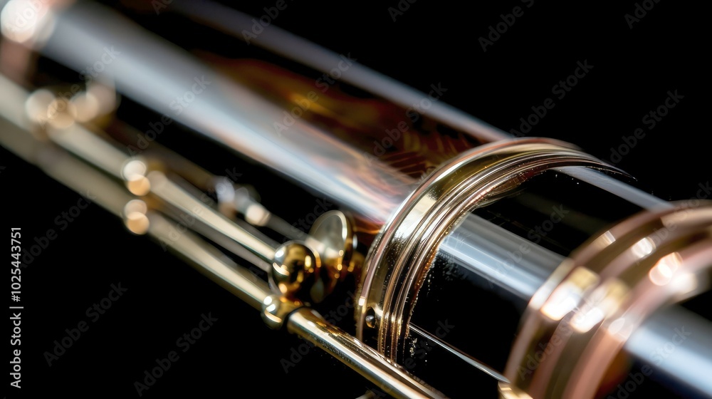Obraz premium Close-up of a polished flute showcasing its intricate design and craftsmanship.