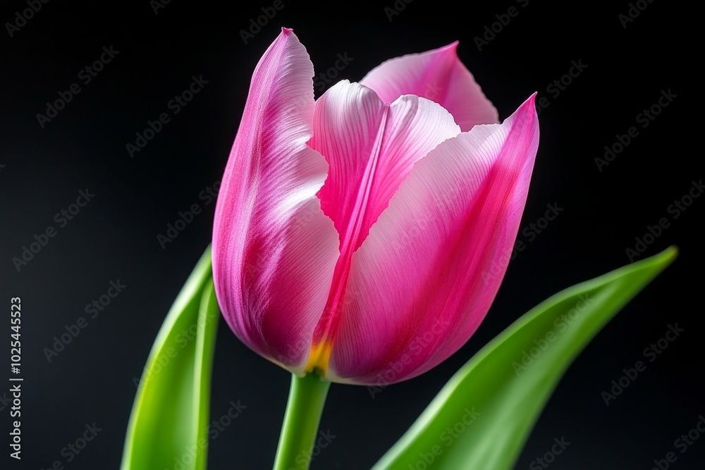 Single tulip in bloom against a plain background, with a delicate pastel color palette representing the arrival of spring Single tulip in bloom against a plain background, with a delicate pastel color palette representing the arrival of spring