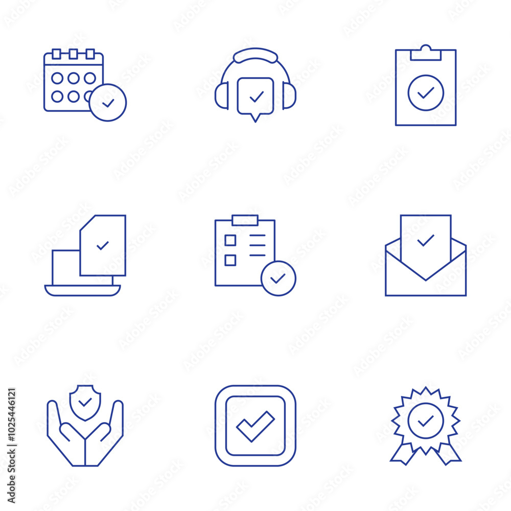 Checkmark icons set. Thin Line style, editable stroke. prize, good review, task, calendar, protection, checklist, survey, done Checkmark icons set. Thin Line style, editable stroke. prize, good review, task, calendar, protection, checklist, survey, done
