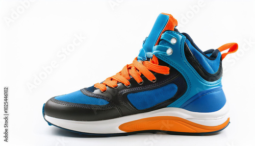 Blue and Orange Sneakers on White Background