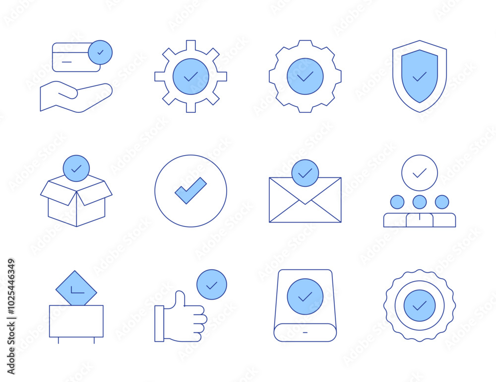 Checkmark icons. Line Duotone style, editable stroke. vote, staff, verification, approval, best practice, yes, check, email, easy installation, data storage, credit card, purchase Checkmark icons. Line Duotone style, editable stroke. vote, staff, verification, approval, best practice, yes, check, email, easy installation, data storage, credit card, purchase