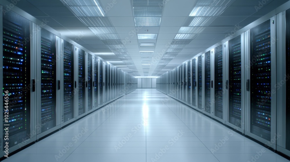Powering the digital age, a look inside data center with rows of servers organized Powering the digital age, a look inside data center with rows of servers organized