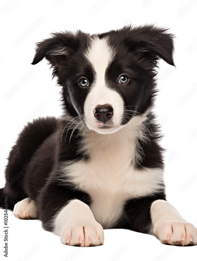 Adorable Black And White Border Collie Puppy Lying Down