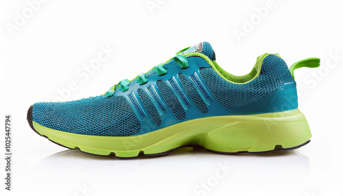 Blue and Green Running Shoe with White Sole