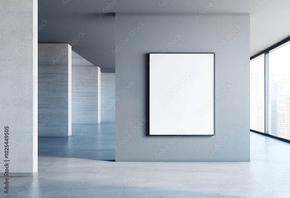 Modern Concrete Space Featuring Blank Banner. Made with Generative AI Technology Modern Concrete Space Featuring Blank Banner. Made with Generative AI Technology