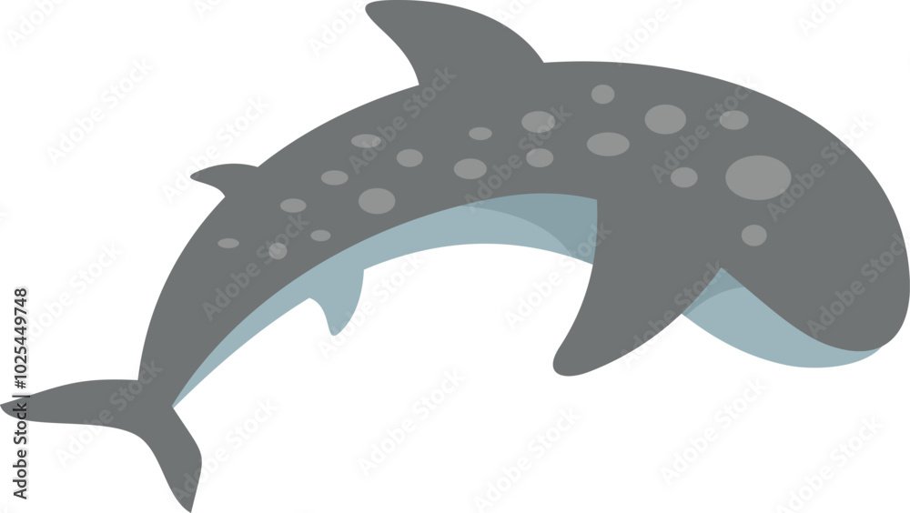 Fototapeta premium Simple cartoon illustration of a whale shark swimming underwater with its fins spread