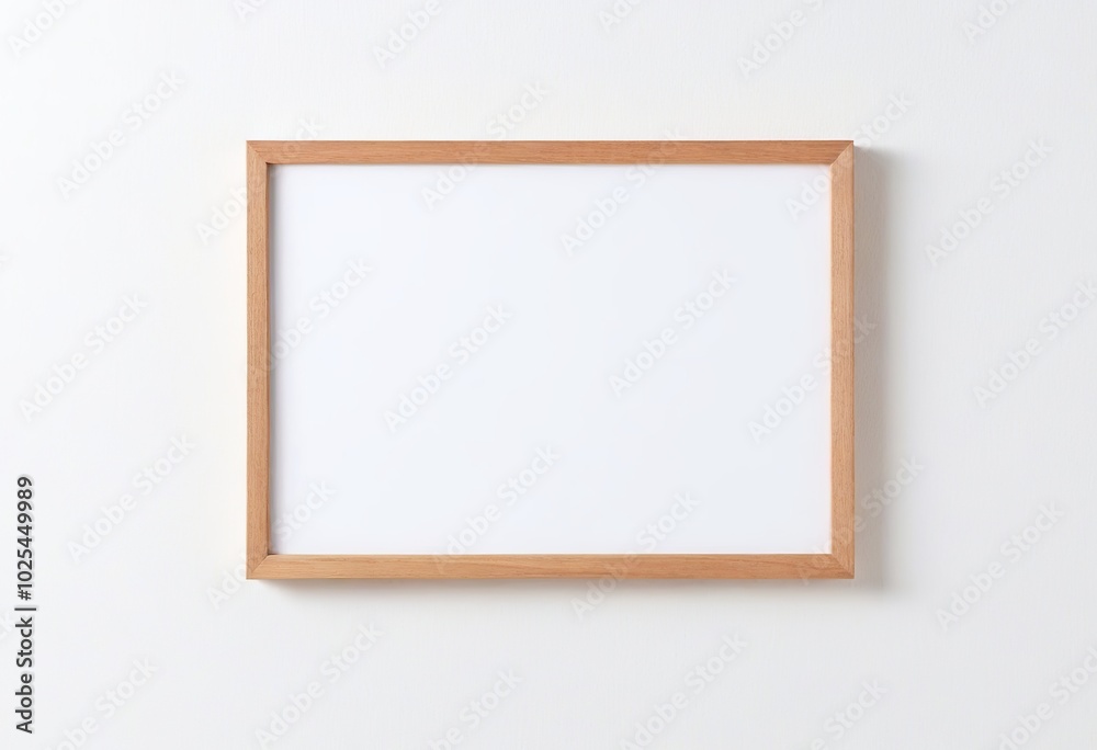 Wooden Frame Mockup on White Wall in Minimalist Interior Displaying Empty Space for Text or Product. Made with Generative AI Technology Wooden Frame Mockup on White Wall in Minimalist Interior Displaying Empty Space for Text or Product. Made with Generative AI Technology