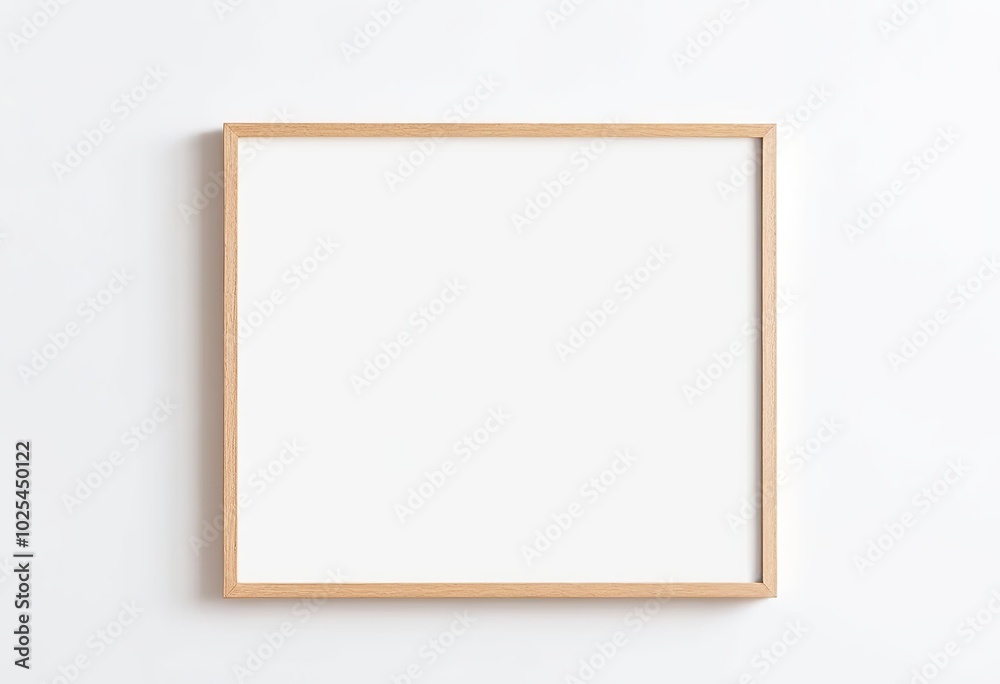 Wooden Frame Mockup on White Wall in Minimalist Interior Displaying Empty Space for Text or Product. Made with Generative AI Technology Wooden Frame Mockup on White Wall in Minimalist Interior Displaying Empty Space for Text or Product. Made with Generative AI Technology