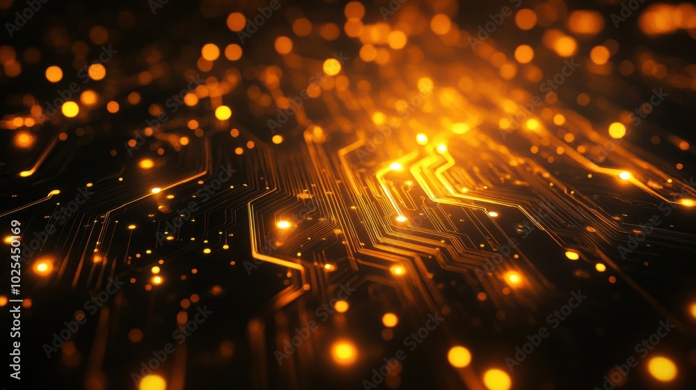 Fototapeta premium Glowing Circuit Board with Orange Lights