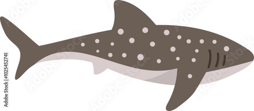 Minimalist vector illustration of a whale shark swimming underwater with its mouth open in side view