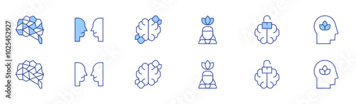 Mindfulness icon set in two styles, Duotone and Thin Line style. Editable stroke. mindfulness, intelligence, openminded, mind, bipolar