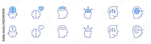 Mindfulness icon set in two styles, Duotone and Thin Line style. Editable stroke. openmind, healthy, selfcontrol, mentaldisorder, perception