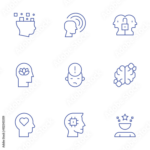 Mindfulness icons set. Thin Line style, editable stroke. openmind, mindfulness, expectation, adhd, transparency, alert, physicalwellbeing, memory photo