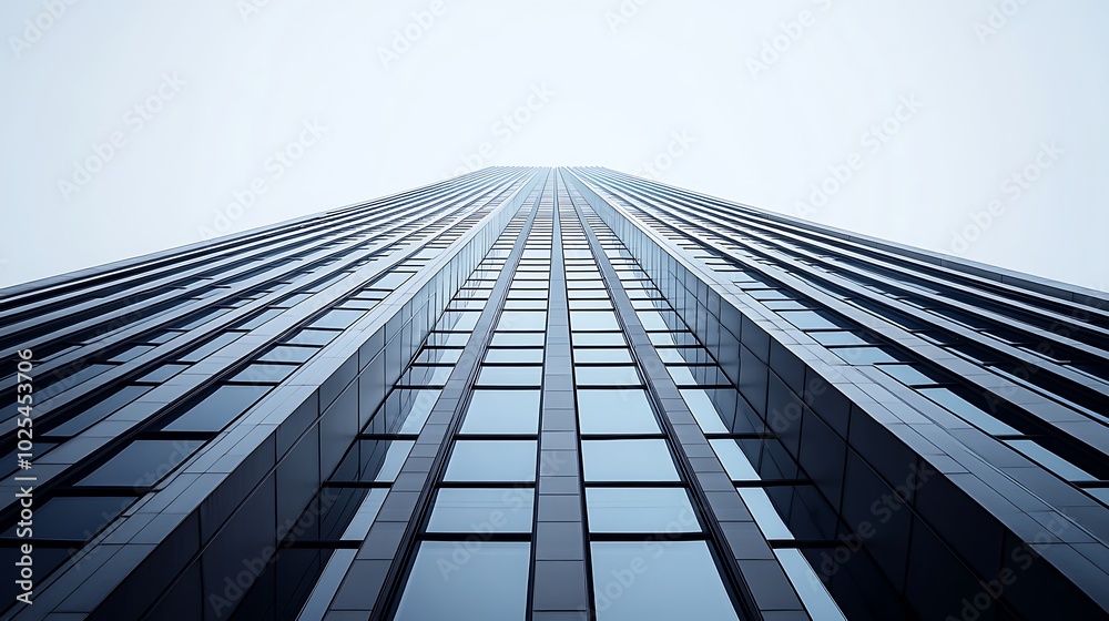 Low angle view of a modern skyscraper reaching for the sky. Low angle view of a modern skyscraper reaching for the sky.