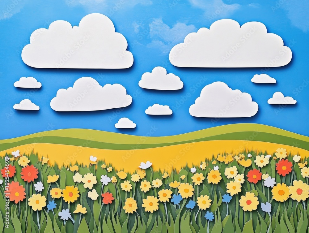 Fluffy clouds above a field of vibrant buttercups This scene embodies the essence of rural tourism and agrotourism, Fluffy clouds over a field of colorful buttercups in a rural setting Fluffy clouds above a field of vibrant buttercups This scene embodies the essence of rural tourism and agrotourism, Fluffy clouds over a field of colorful buttercups in a rural setting