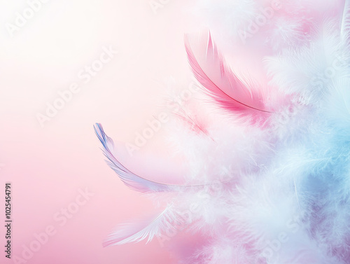 Abstract Gradient Background with Feathers and Soft Shapes, Ethereal and Light photo