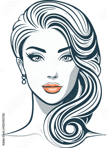This vector illustration showcases a woman's face with a modern, abstract design. It's ideal for various projects in fashion, beauty, and graphic design.