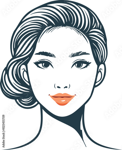 This vector illustration showcases a woman's face with a modern, abstract design. It's ideal for various projects in fashion, beauty, and graphic design.
