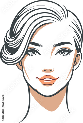 This vector illustration showcases a woman's face with a modern, abstract design. It's ideal for various projects in fashion, beauty, and graphic design.