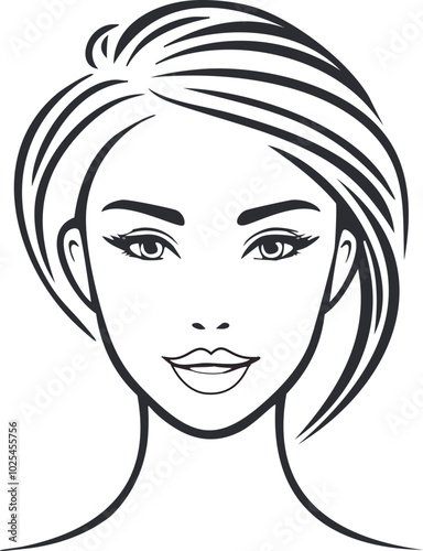 This vector illustration showcases a woman's face with a modern, abstract design. It's ideal for various projects in fashion, beauty, and graphic design.