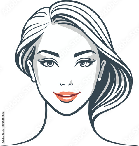 This vector illustration showcases a woman's face with a modern, abstract design. It's ideal for various projects in fashion, beauty, and graphic design.