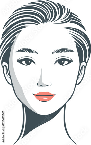 This vector illustration showcases a woman's face with a modern, abstract design. It's ideal for various projects in fashion, beauty, and graphic design.