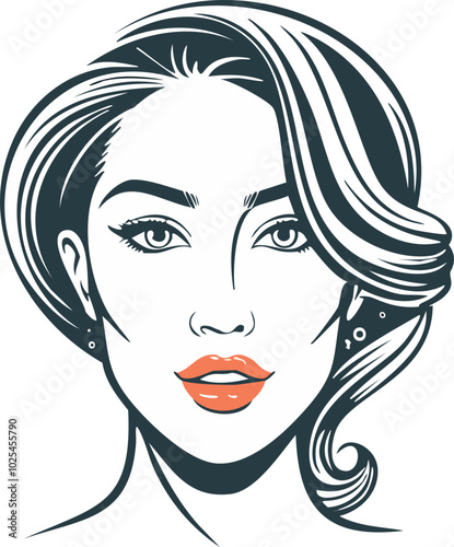 This vector illustration showcases a woman's face with a modern, abstract design. It's ideal for various projects in fashion, beauty, and graphic design.