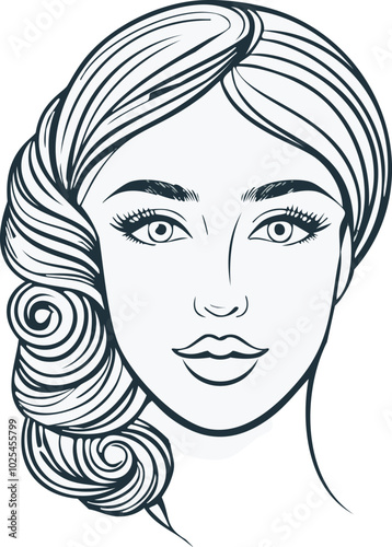 This vector illustration showcases a woman's face with a modern, abstract design. It's ideal for various projects in fashion, beauty, and graphic design.