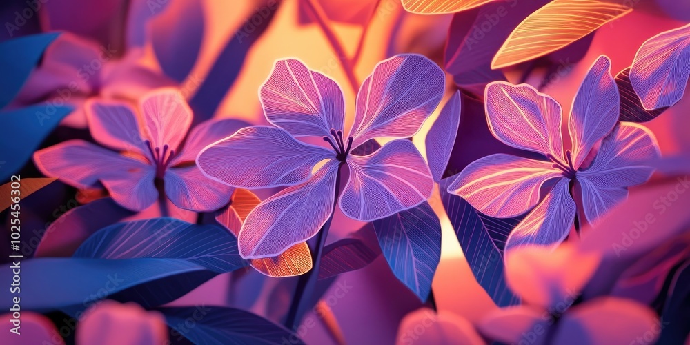 Purple Bauhinia flowers glow in the warm evening light, displaying five delicate purple-pink petals The lush garden enhances the vibrant colors, with sun exposure curling the petal edges Purple Bauhinia flowers glow in the warm evening light, displaying five delicate purple-pink petals The lush garden enhances the vibrant colors, with sun exposure curling the petal edges