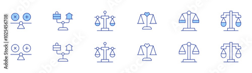 Balance icon set in two styles, Duotone and Thin Line style. Editable stroke. screen time management, online engagement, content moderation, digital health